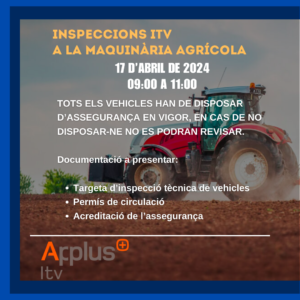 INSPECCIONS ITV A LA MAQUINÀRIA AGRÍCOLA